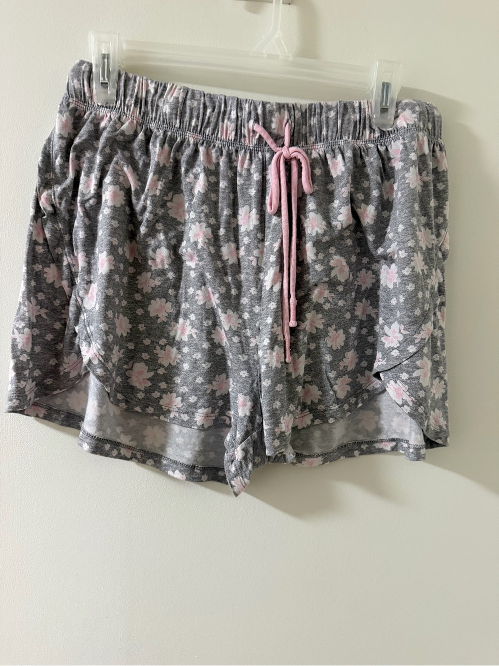 Women's Floral Lounge Shorts - Gray with Pink Accents